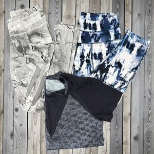 Lot of 3 Varley Leggings/Shirt Womens Sz M Mesh Workout Gym Athletic Blue Gray